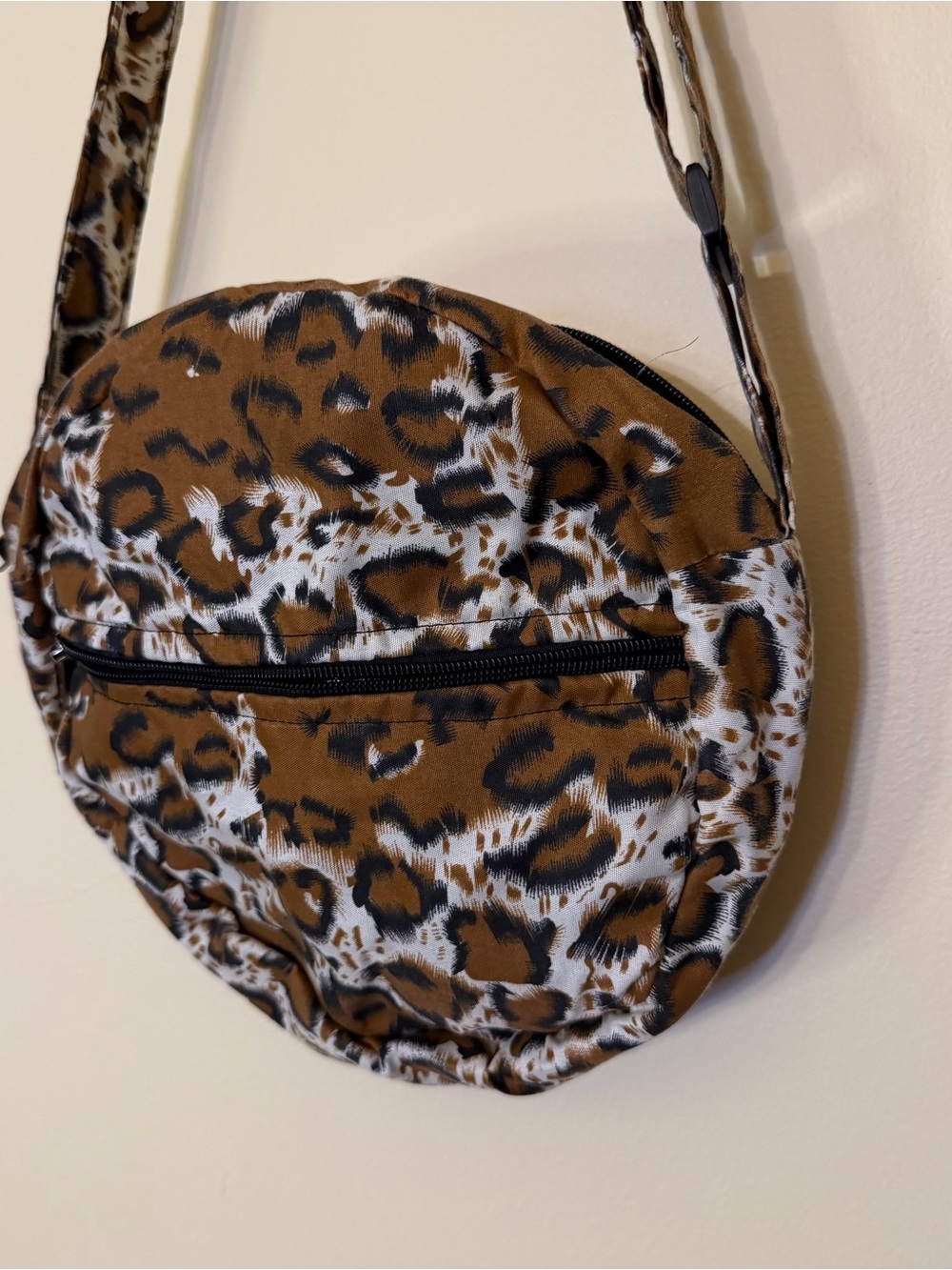 Round Leopard Print Purse 10” Adjustable Strap Lined